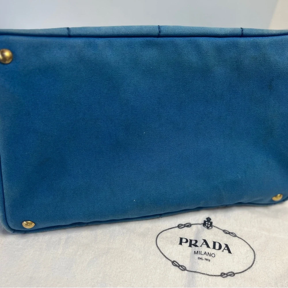 Prada Canapa Blue Denim Canvas Tote Bag Distressed Jeans - Picture 7 of 11